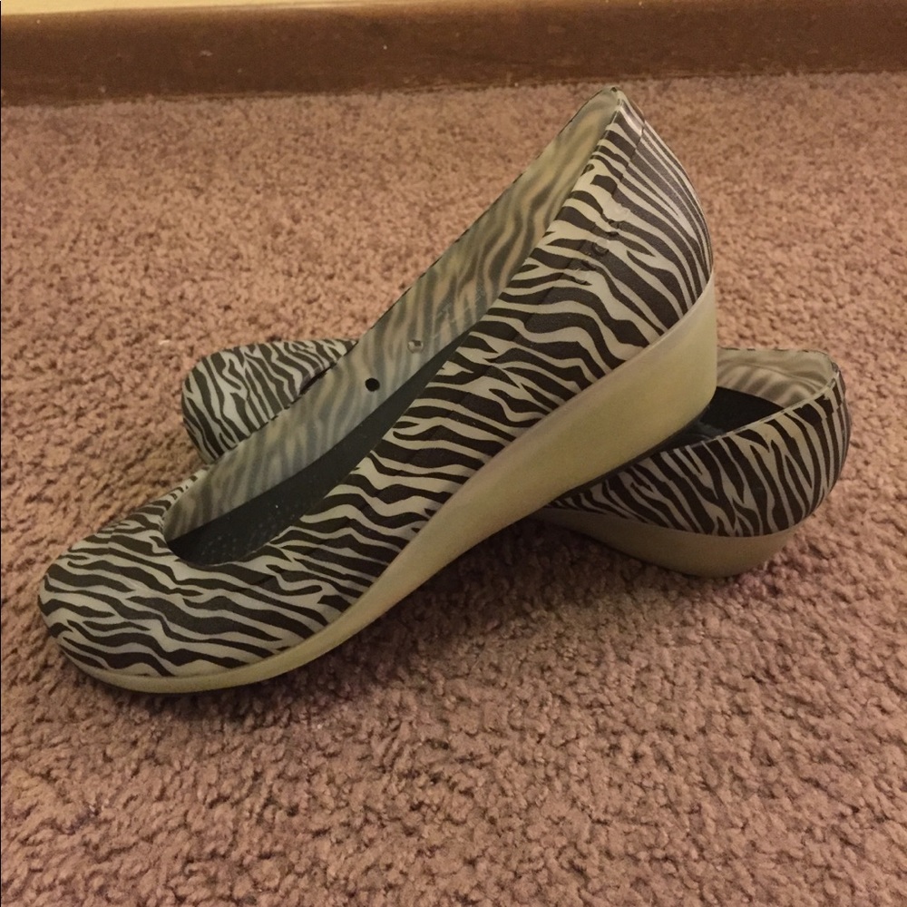 Zebra CROCS wedges.